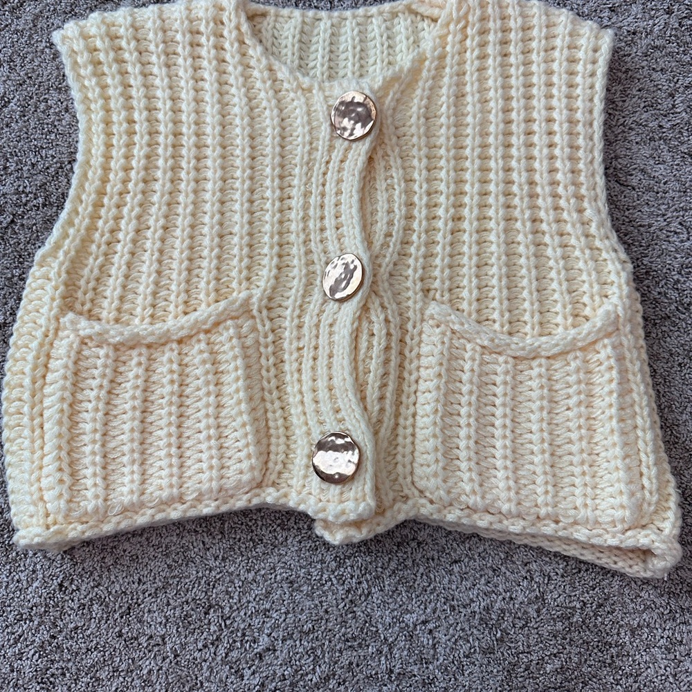 Cream Knit Vest with Gold Buttons